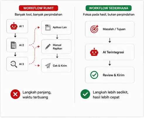 seandyarozano Perbandingan workflow AI rumit dan sederhana